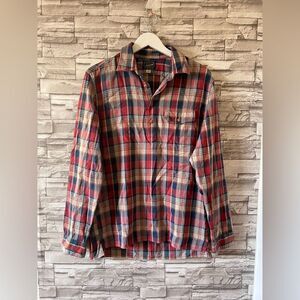 J.Crew || Men’s Red Blue Plaid Flannel Quarter Button Long Sleeve Casual Shirt
